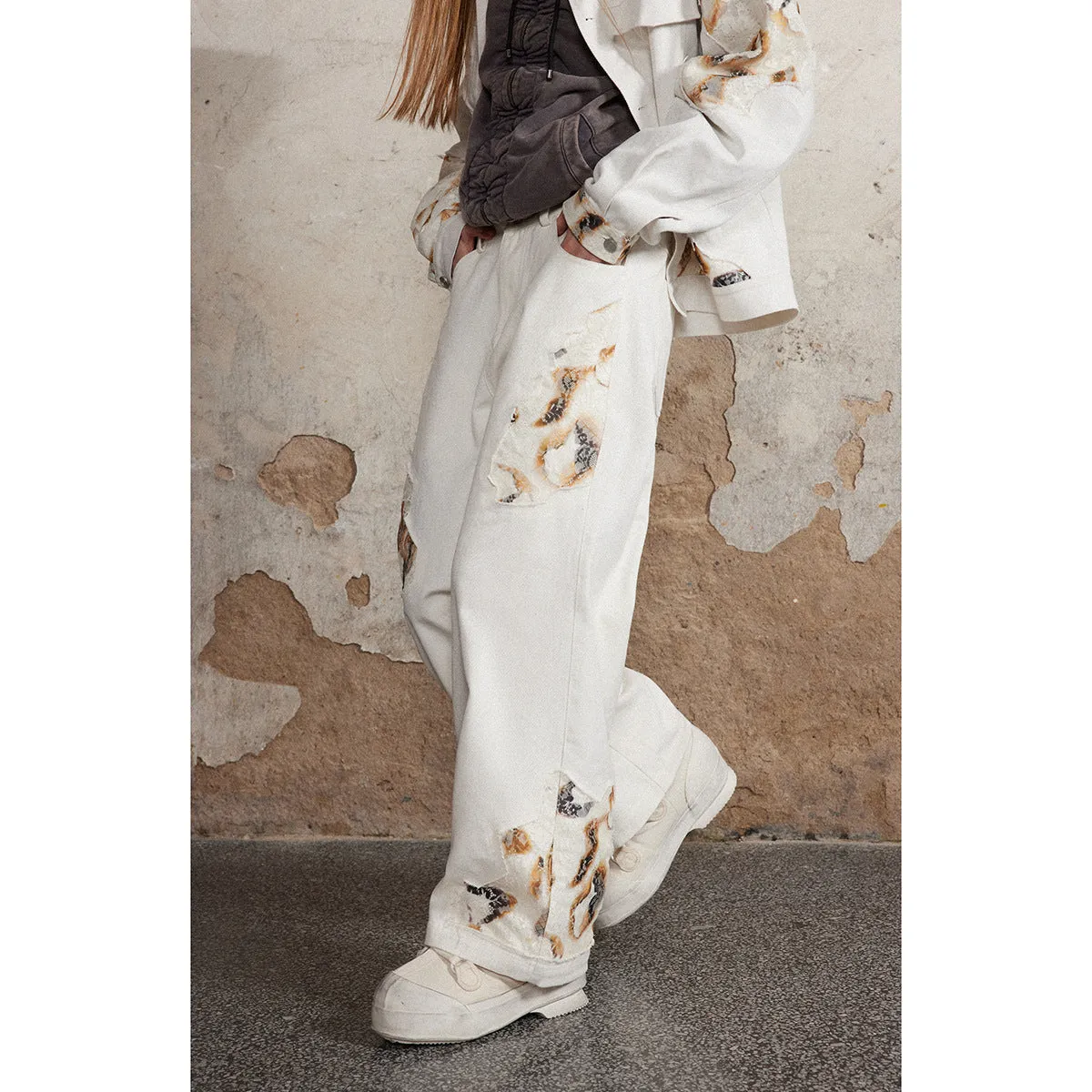 Edgy Fashion Distressed White Jeans