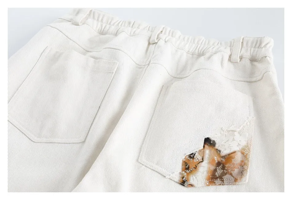 Edgy Fashion Distressed White Jeans