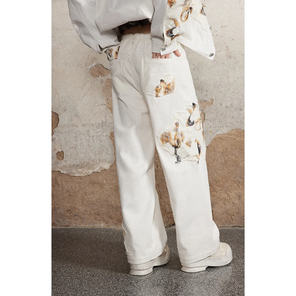 Edgy Fashion Distressed White Jeans