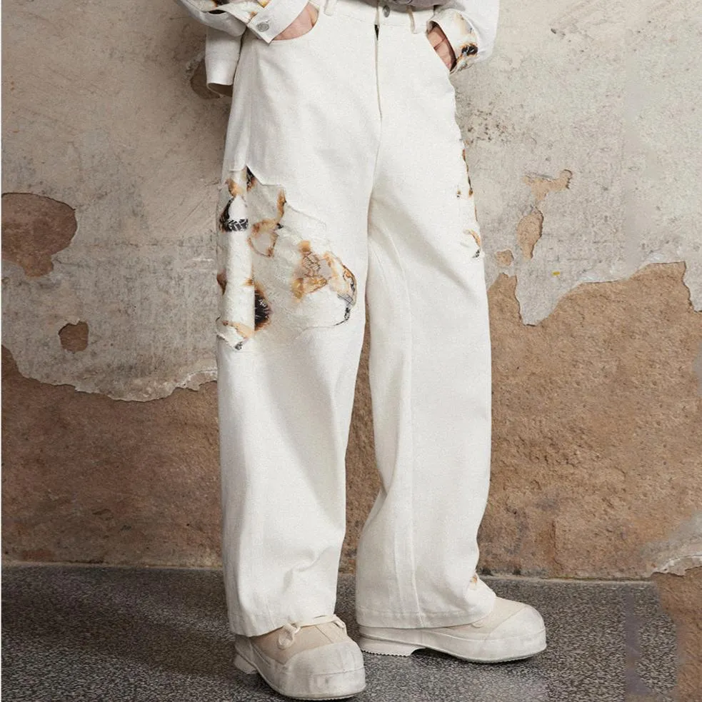 Edgy Fashion Distressed White Jeans