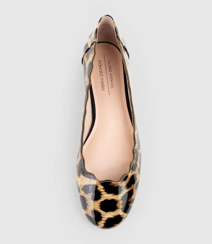 FARA Scalloped Ballet Flat in Leopard Patent