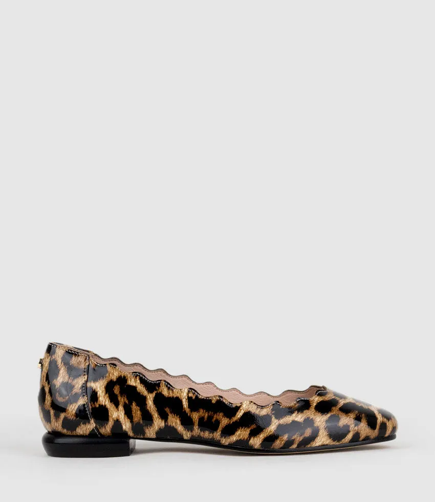 FARA Scalloped Ballet Flat in Leopard Patent