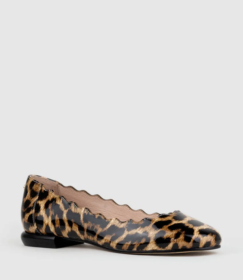 FARA Scalloped Ballet Flat in Leopard Patent