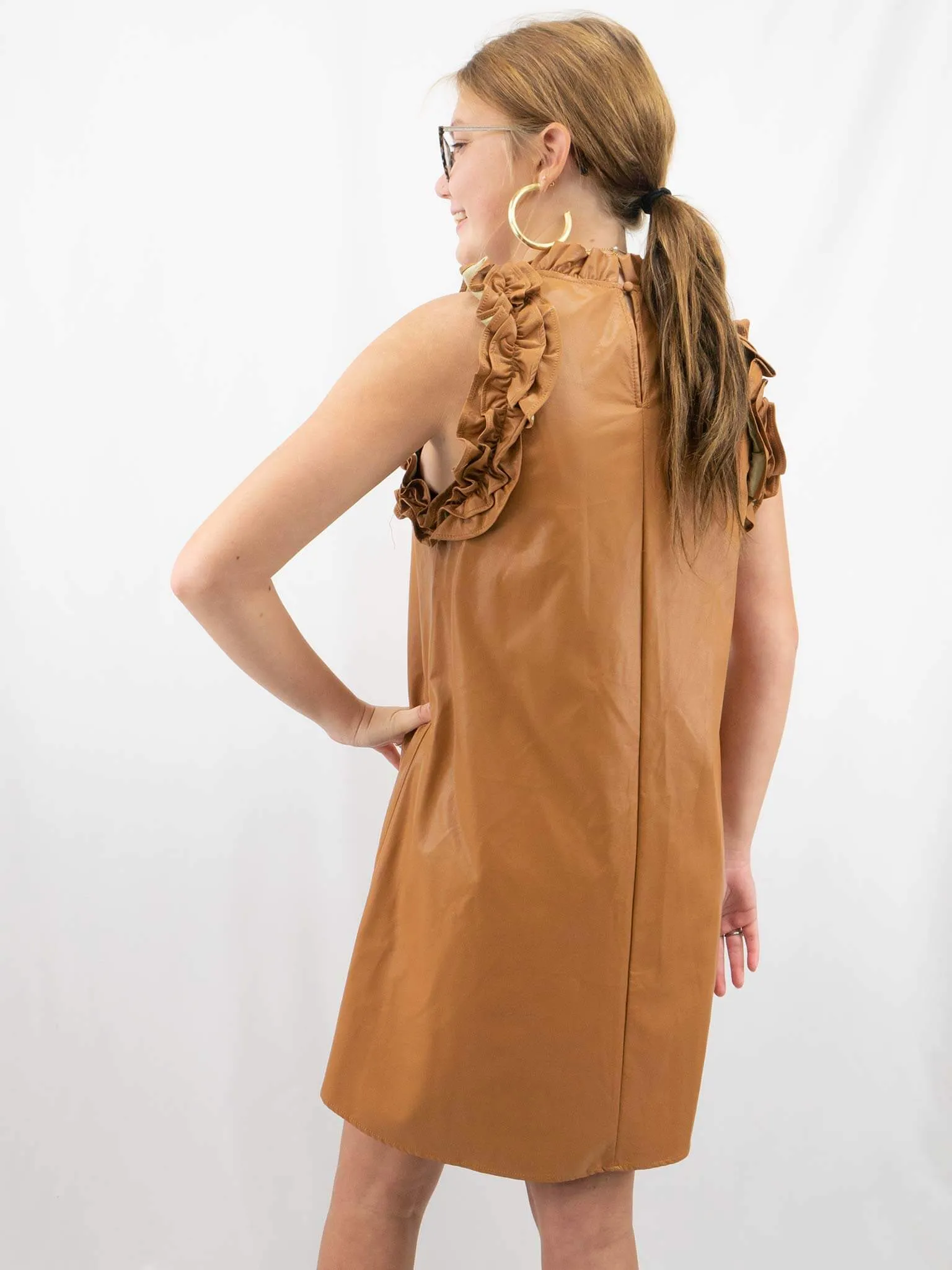 Faux Leather Ruffle Dress
