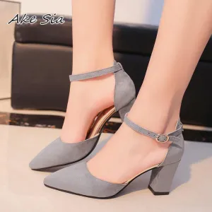 Flock pointed high heels