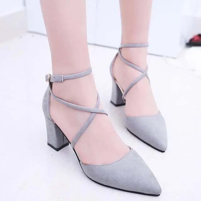 Flock pointed high heels