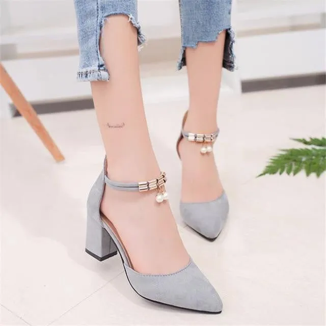 Flock pointed high heels