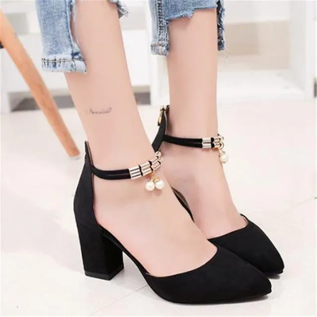 Flock pointed high heels