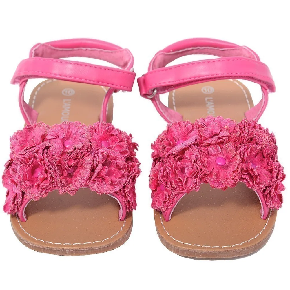 Fuchsia Sparkle Flower Summer Sandal Toddler Girl 5-10
