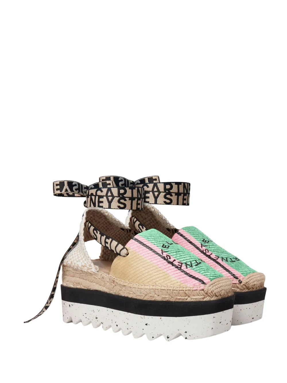 Gaia Striped Raffia Platform Espadrilles (Green)