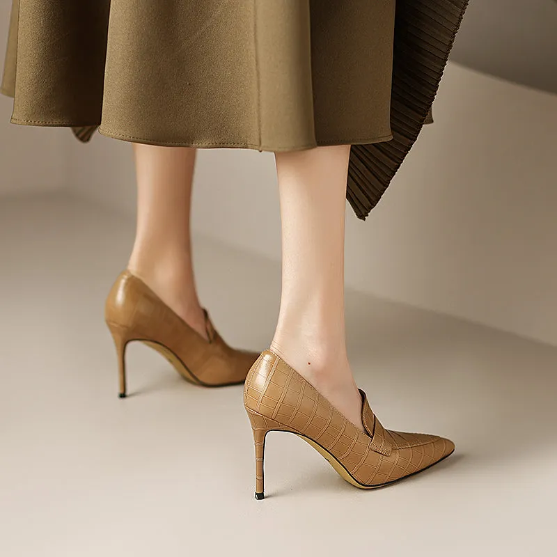 Gloria Apricot Pointed Toe Loafer Heels