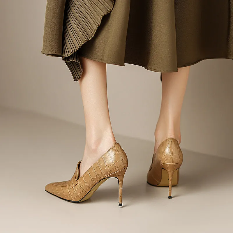 Gloria Apricot Pointed Toe Loafer Heels