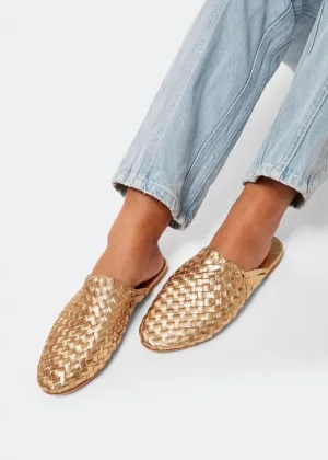 Gold Handwoven Lambskin Slippers