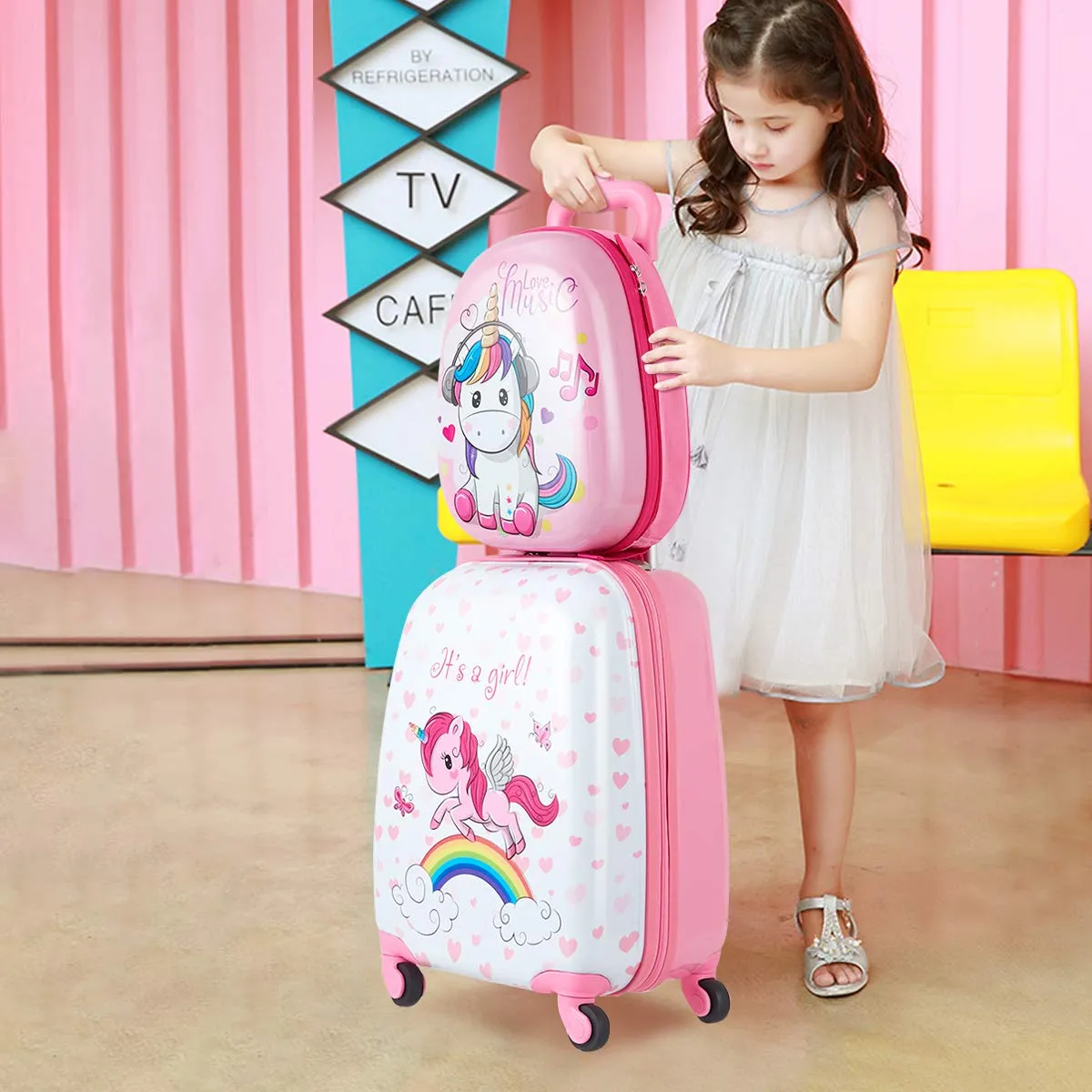 Goplus 2Pc Kid Luggage, 12" & 16" Kids Carry On Luggage Set, Carry On Spinner Luggage Set, Christmas Gift for Boys and Girls