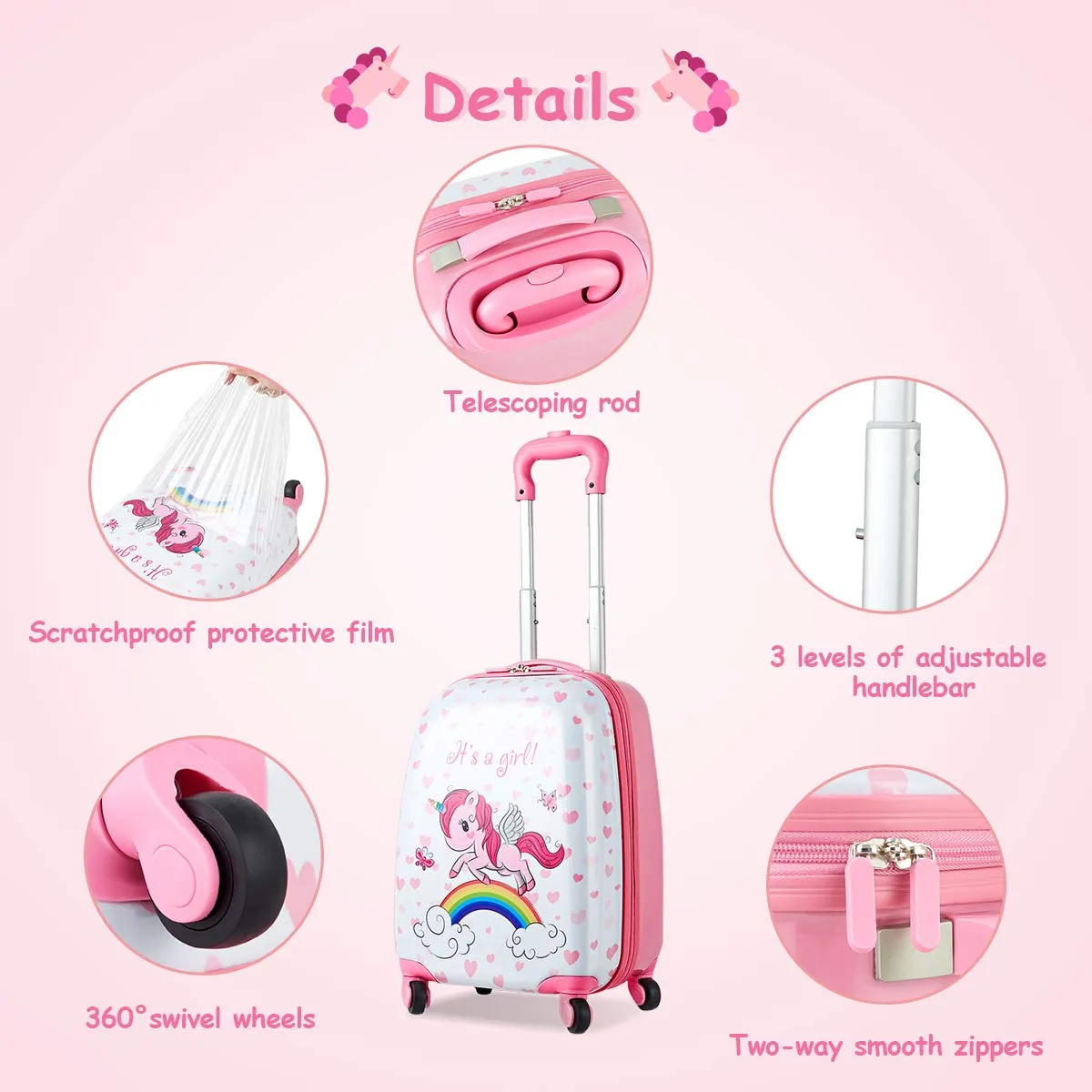 Goplus 2Pc Kid Luggage, 12" & 16" Kids Carry On Luggage Set, Carry On Spinner Luggage Set, Christmas Gift for Boys and Girls