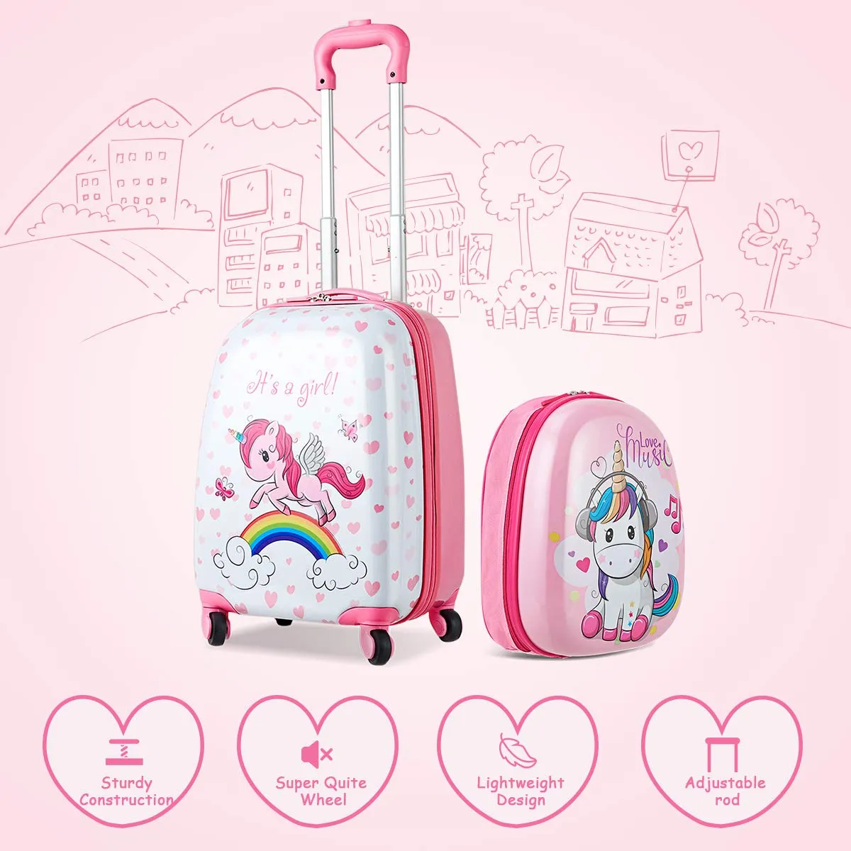 Goplus 2Pc Kid Luggage, 12" & 16" Kids Carry On Luggage Set, Carry On Spinner Luggage Set, Christmas Gift for Boys and Girls