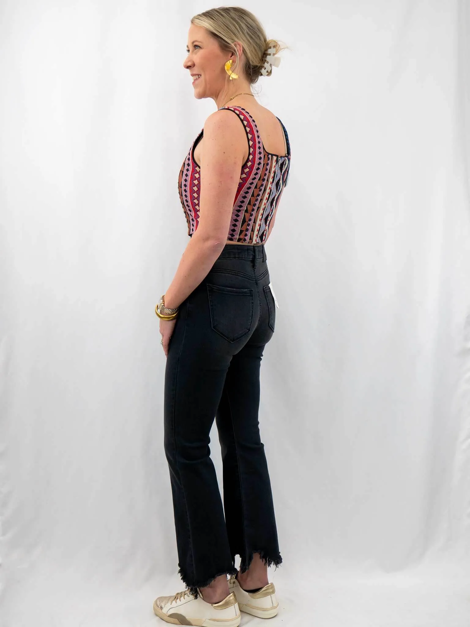 Happi Black Frayed Hem Cropped Flare Jean