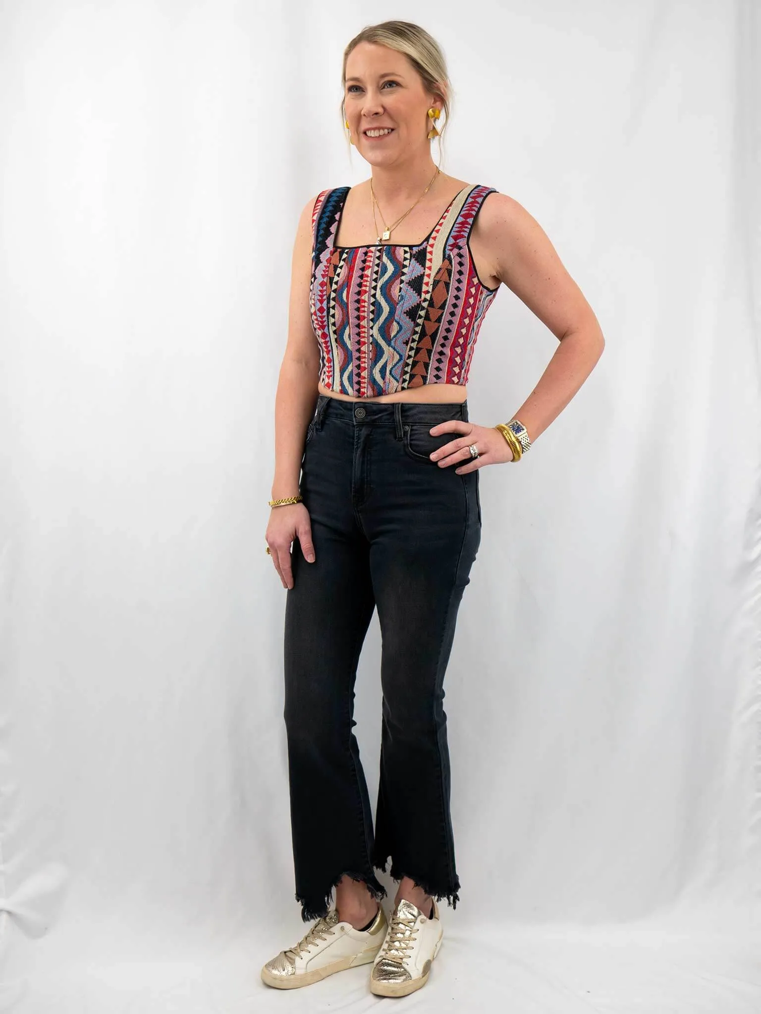 Happi Black Frayed Hem Cropped Flare Jean