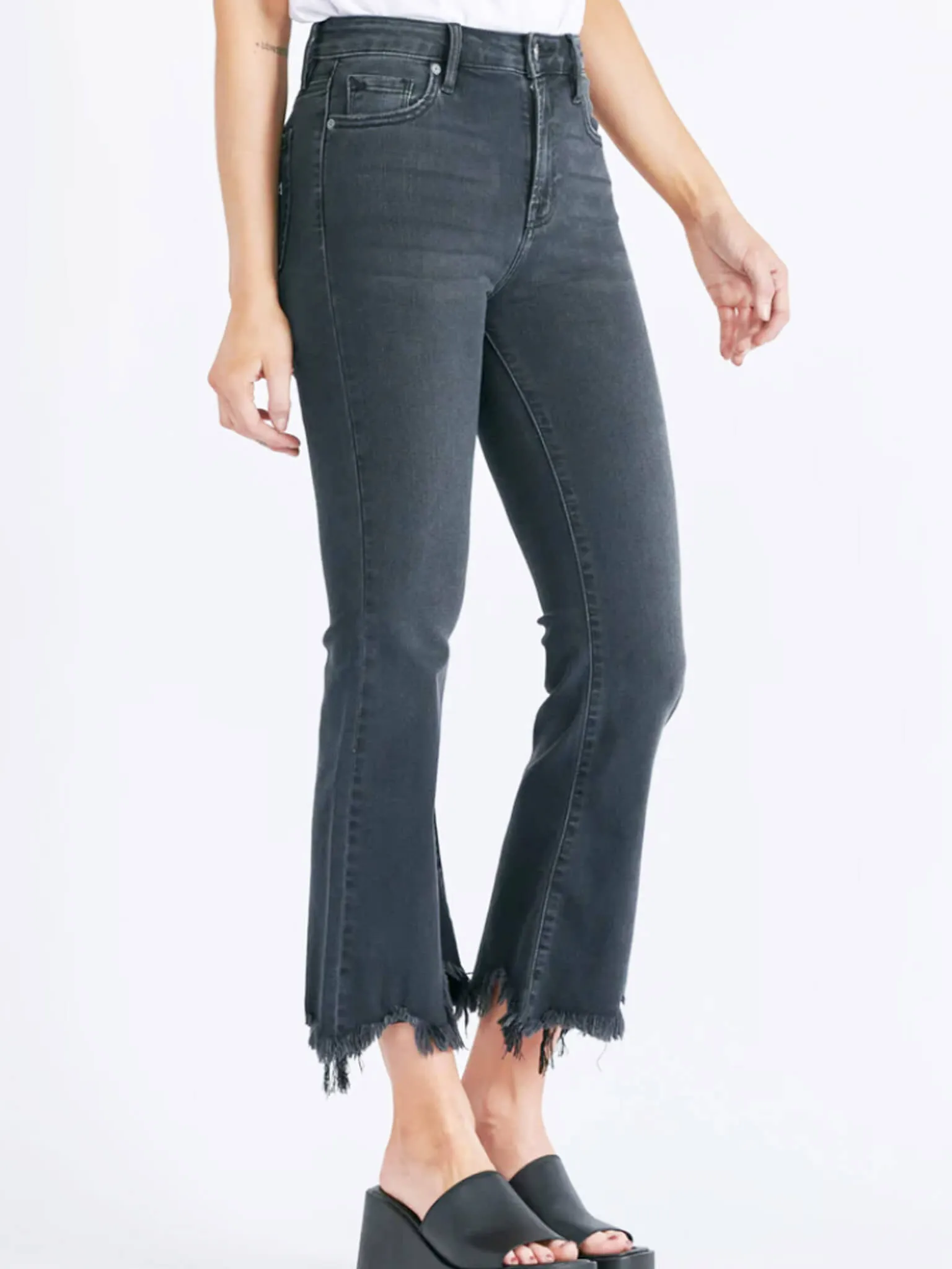 Happi Black Frayed Hem Cropped Flare Jean
