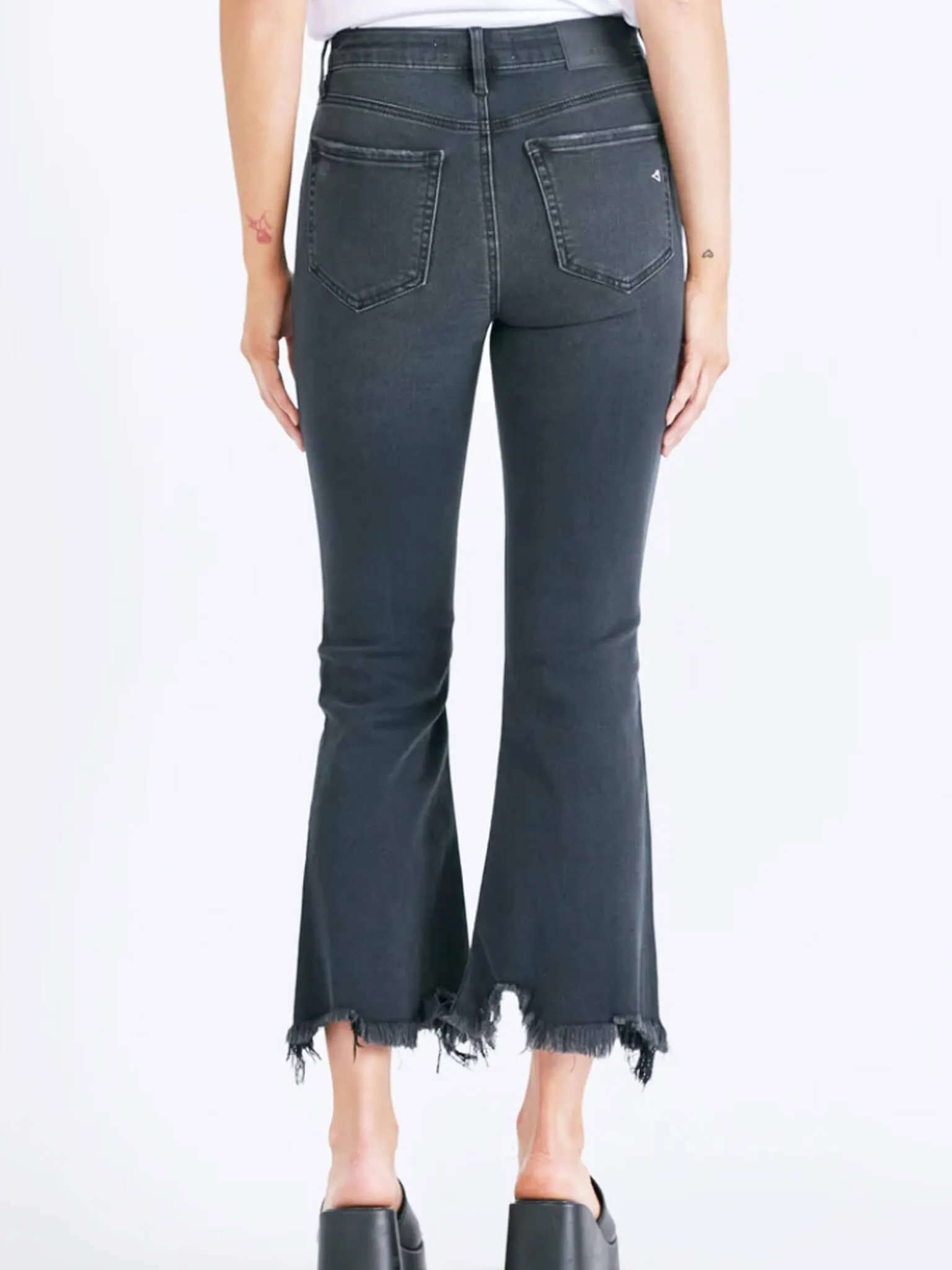 Happi Black Frayed Hem Cropped Flare Jean