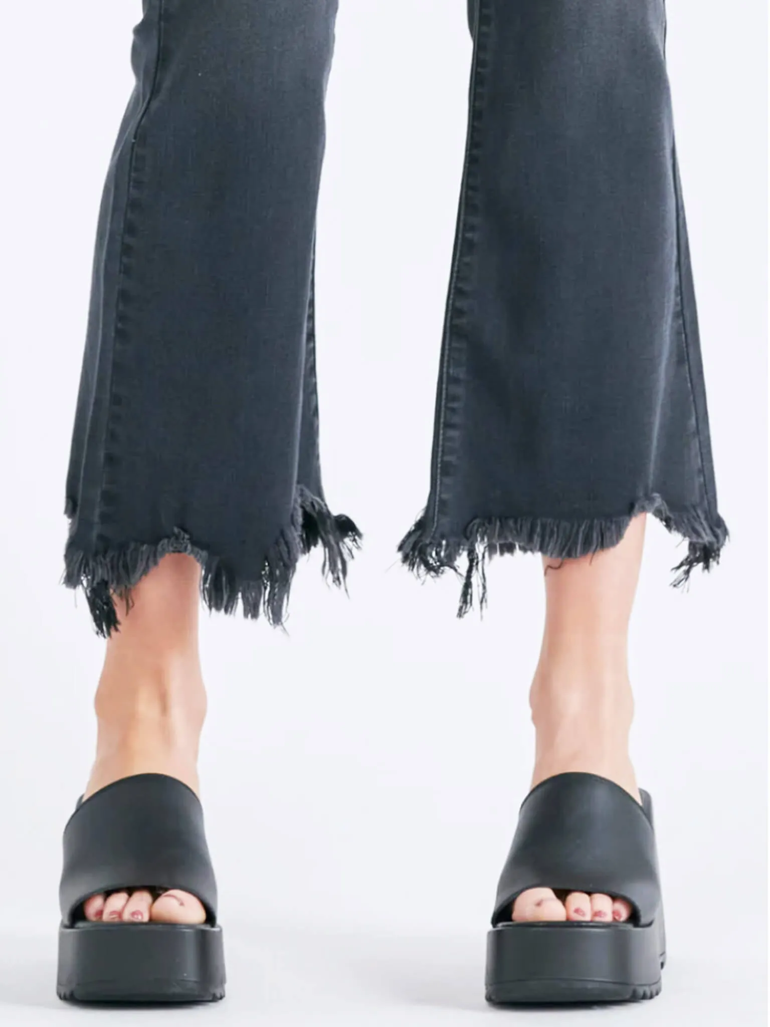 Happi Black Frayed Hem Cropped Flare Jean