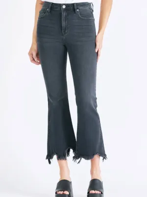 Happi Black Frayed Hem Cropped Flare Jean