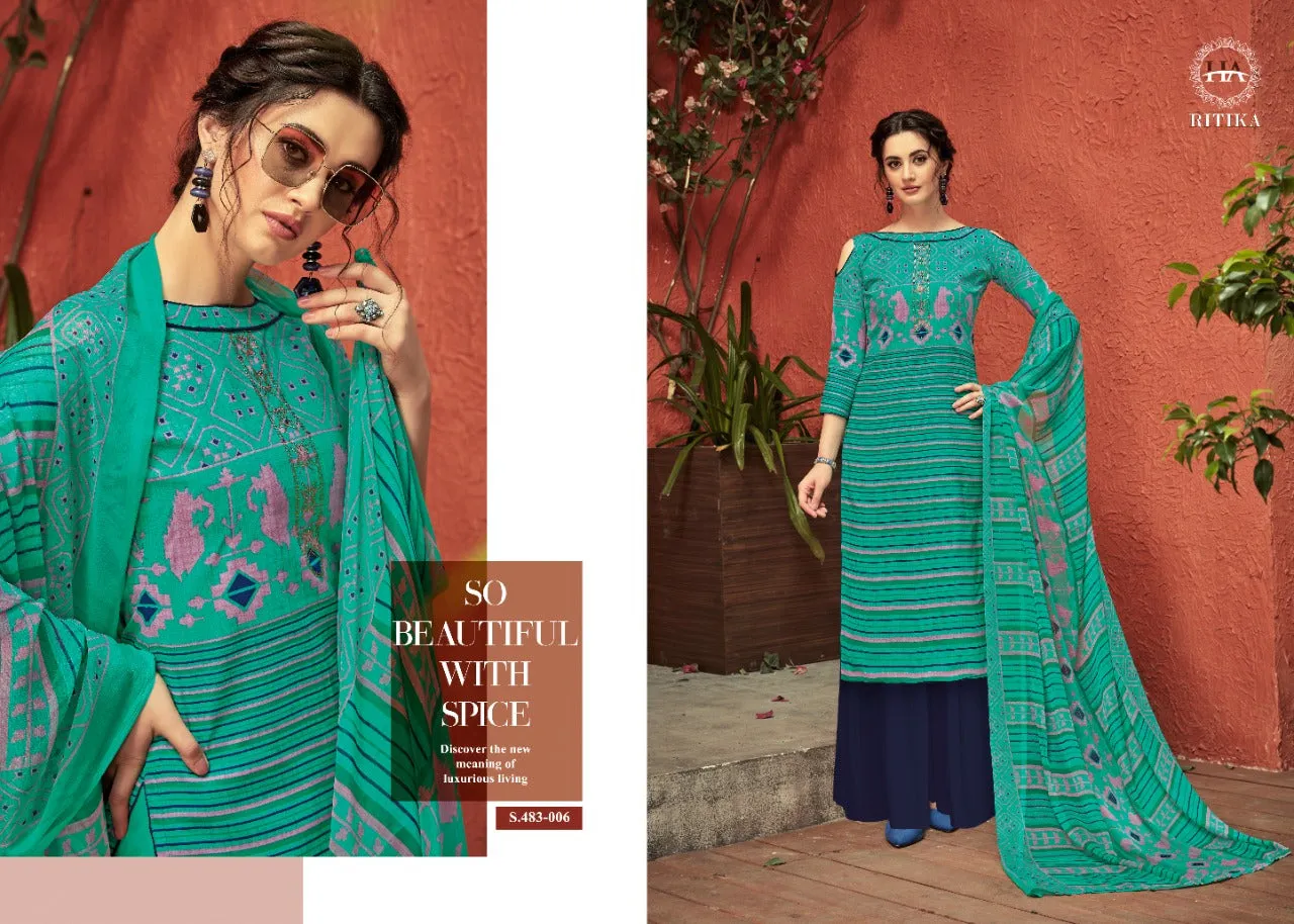HARSHIT PRESENTS RITIKA SWAROVSKI DIAMOND WORK LAWN COTTON SUIT