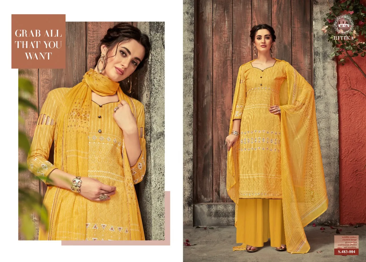 HARSHIT PRESENTS RITIKA SWAROVSKI DIAMOND WORK LAWN COTTON SUIT