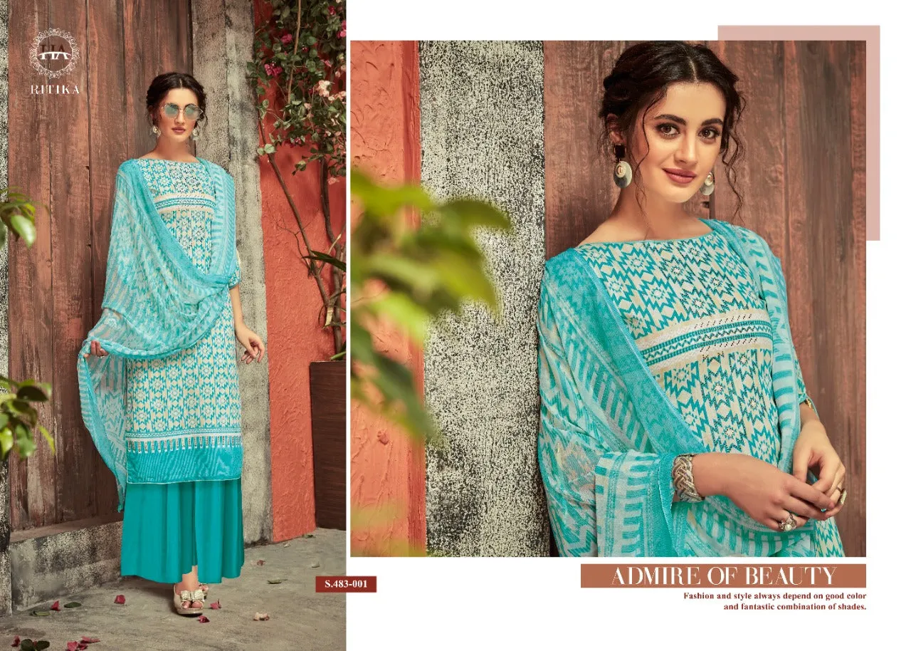HARSHIT PRESENTS RITIKA SWAROVSKI DIAMOND WORK LAWN COTTON SUIT