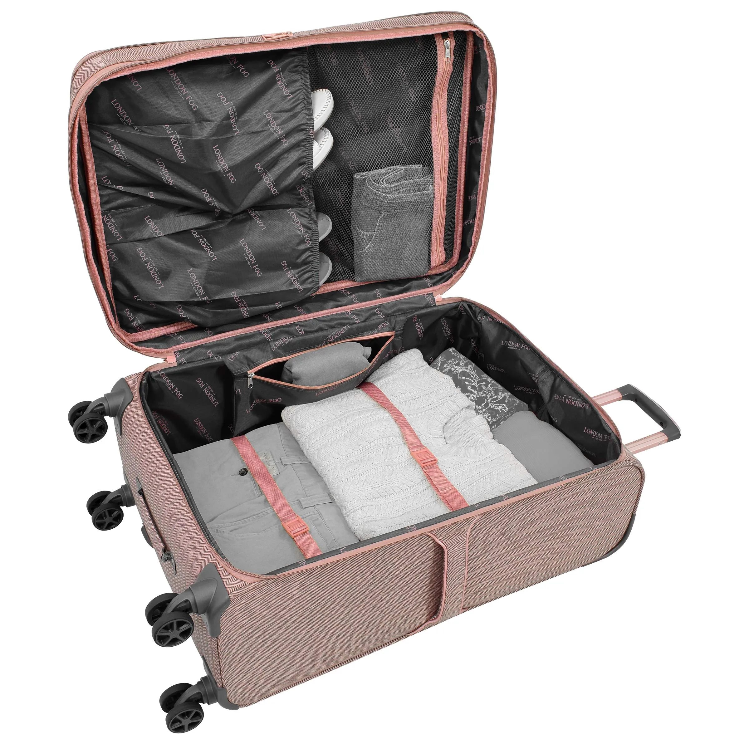 London Fog Newcastle 20" Spinner Carry-On, Rose Charcoal Herringbone