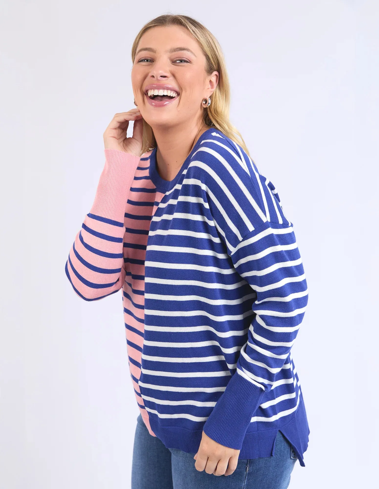 Louise Spliced Knit Jumper - Deep Blue/Pink Blush