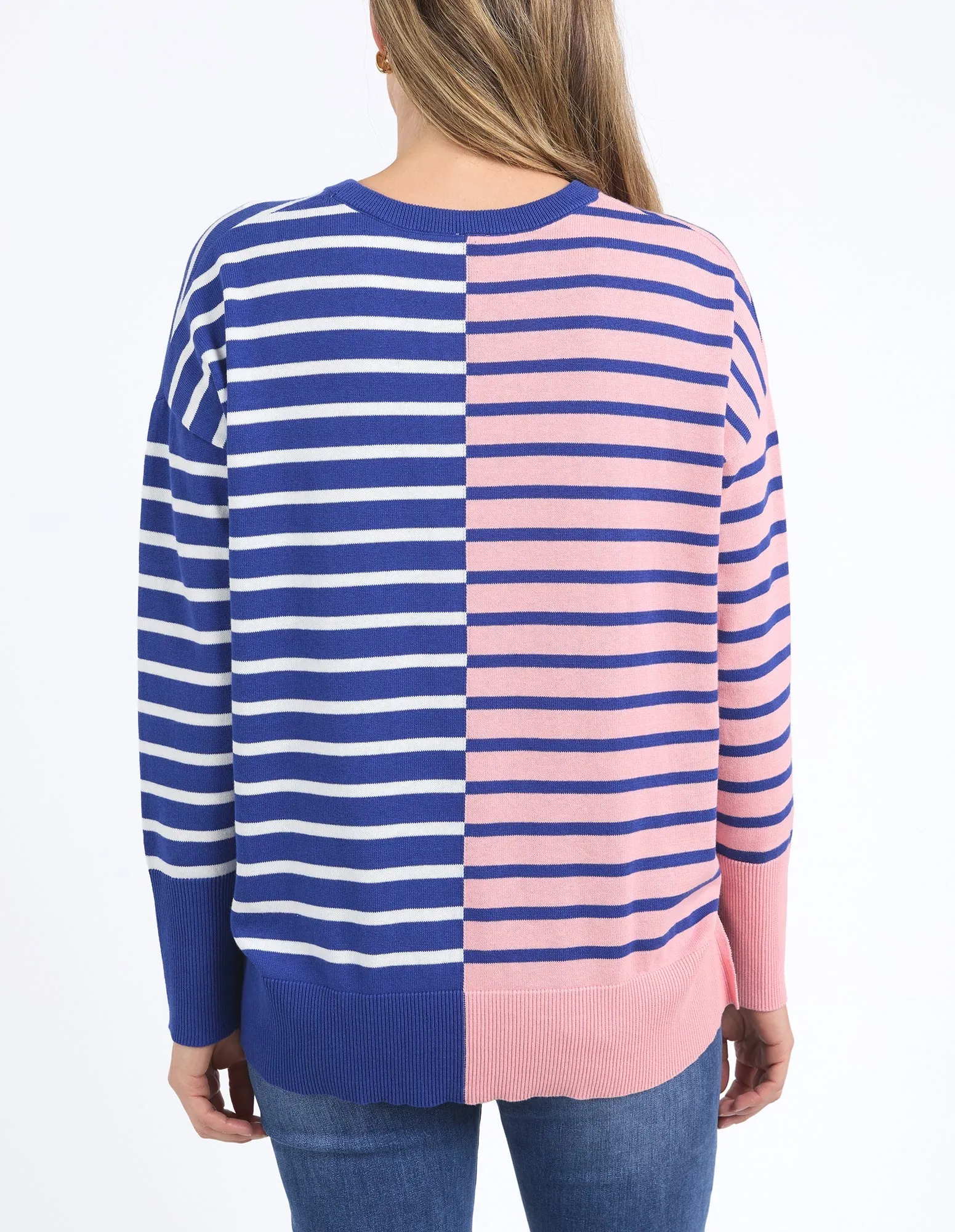 Louise Spliced Knit Jumper - Deep Blue/Pink Blush