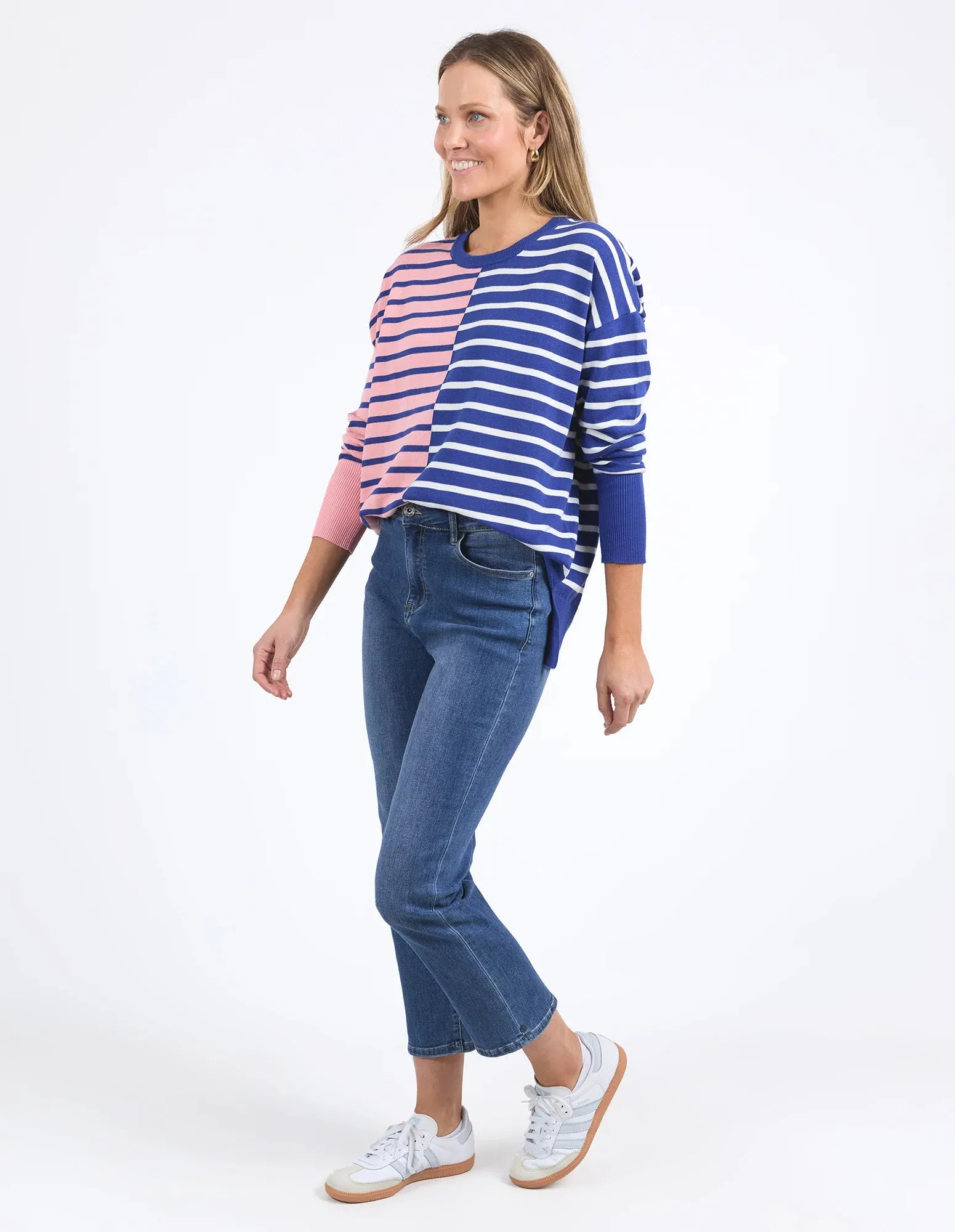 Louise Spliced Knit Jumper - Deep Blue/Pink Blush
