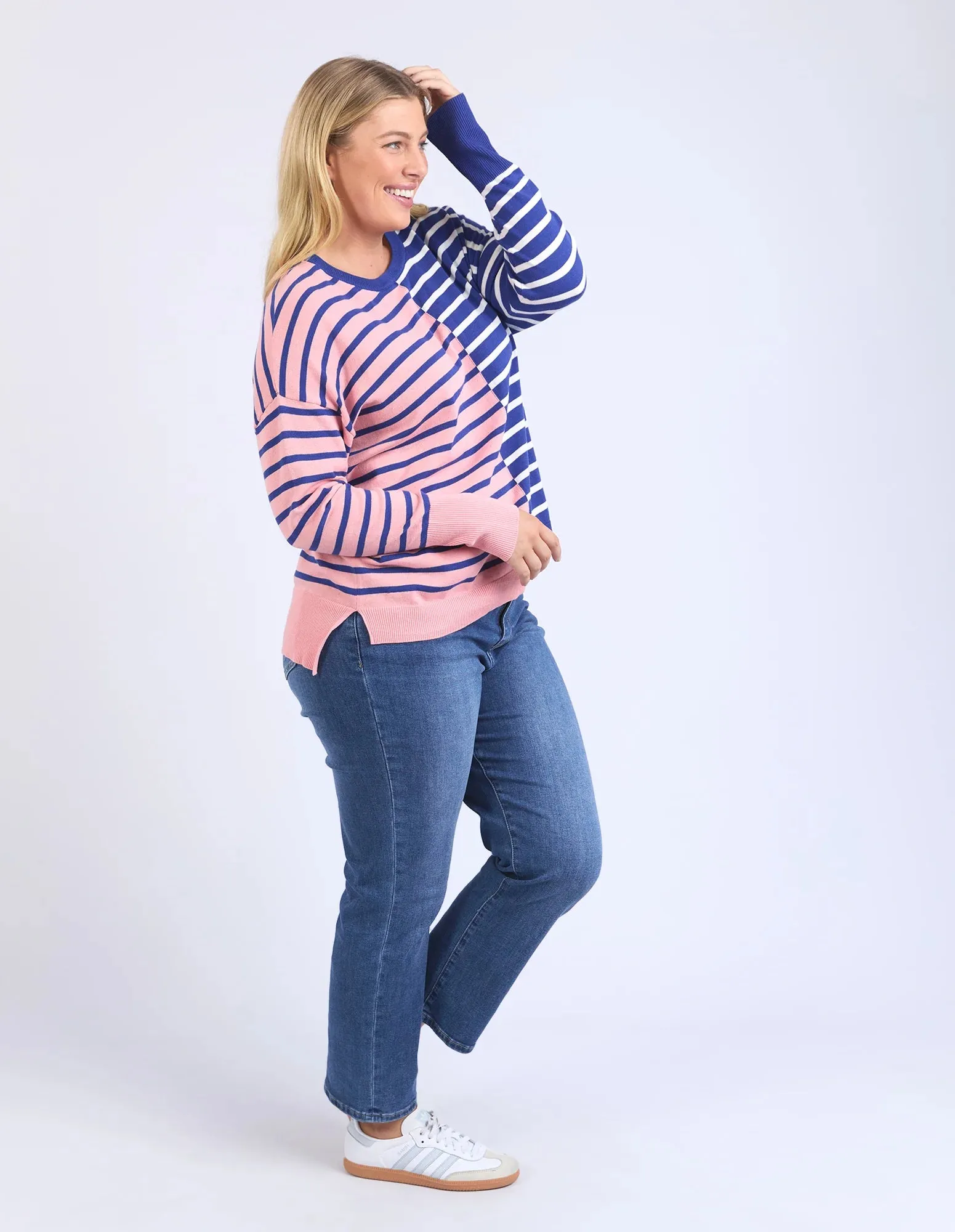 Louise Spliced Knit Jumper - Deep Blue/Pink Blush