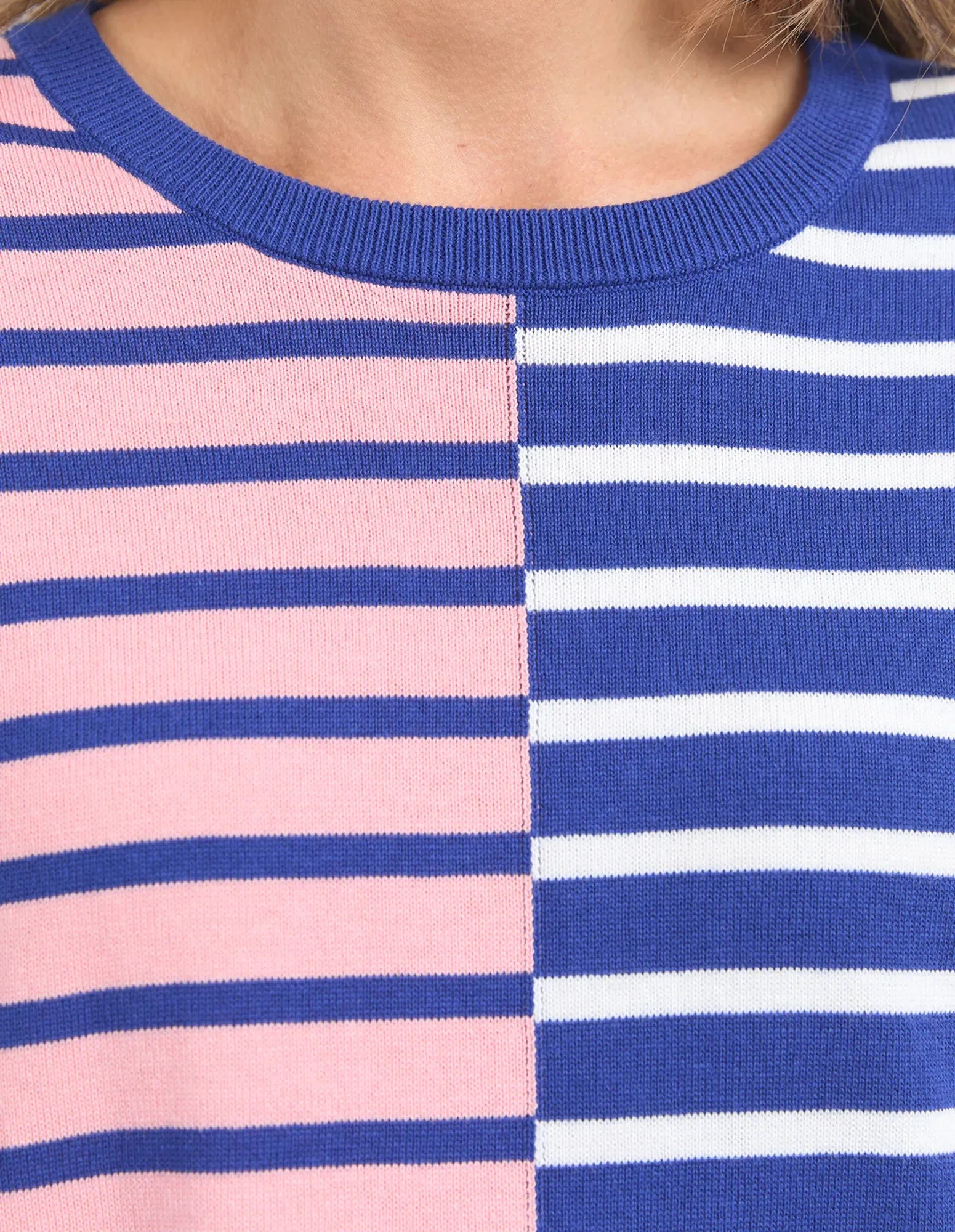 Louise Spliced Knit Jumper - Deep Blue/Pink Blush