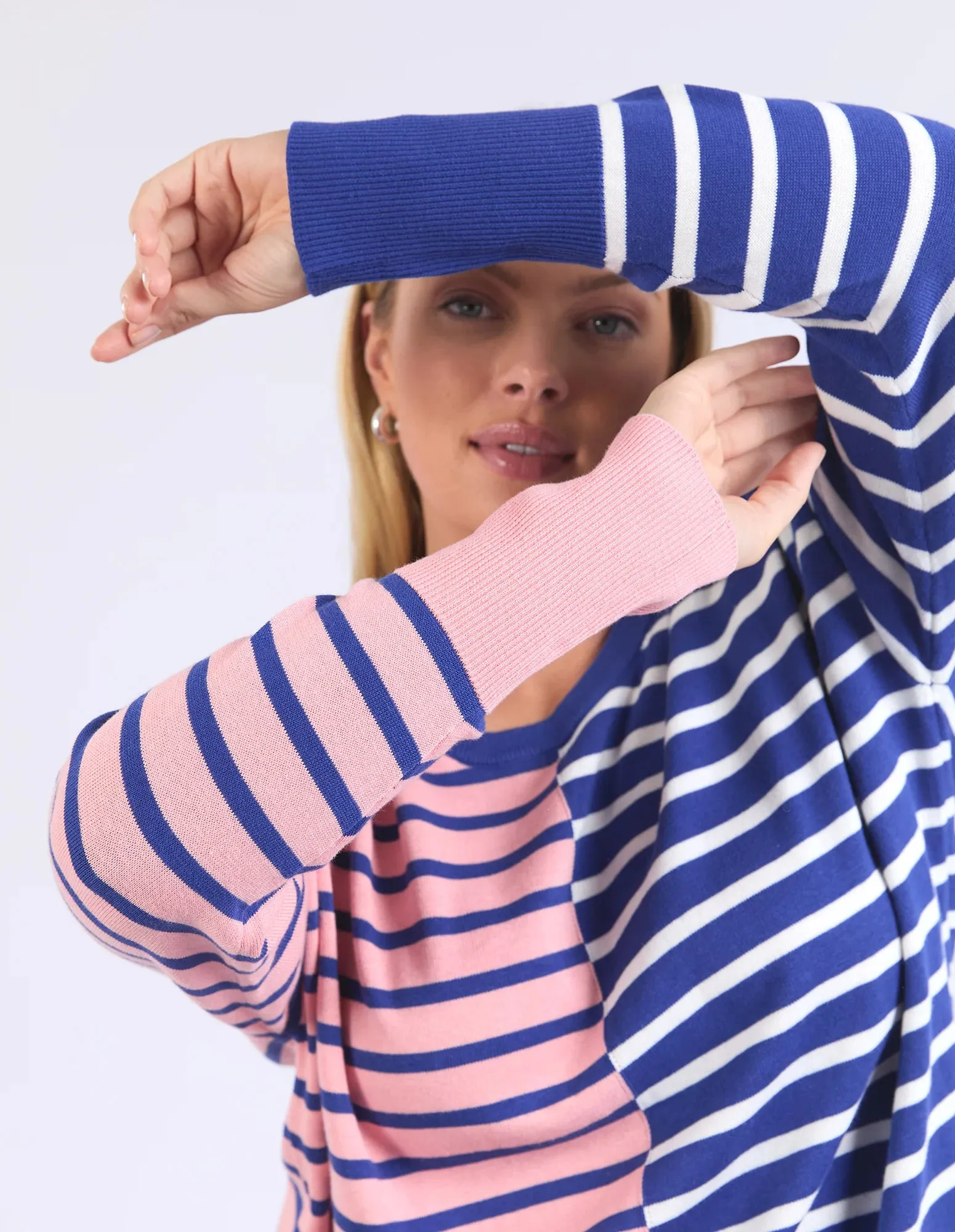 Louise Spliced Knit Jumper - Deep Blue/Pink Blush