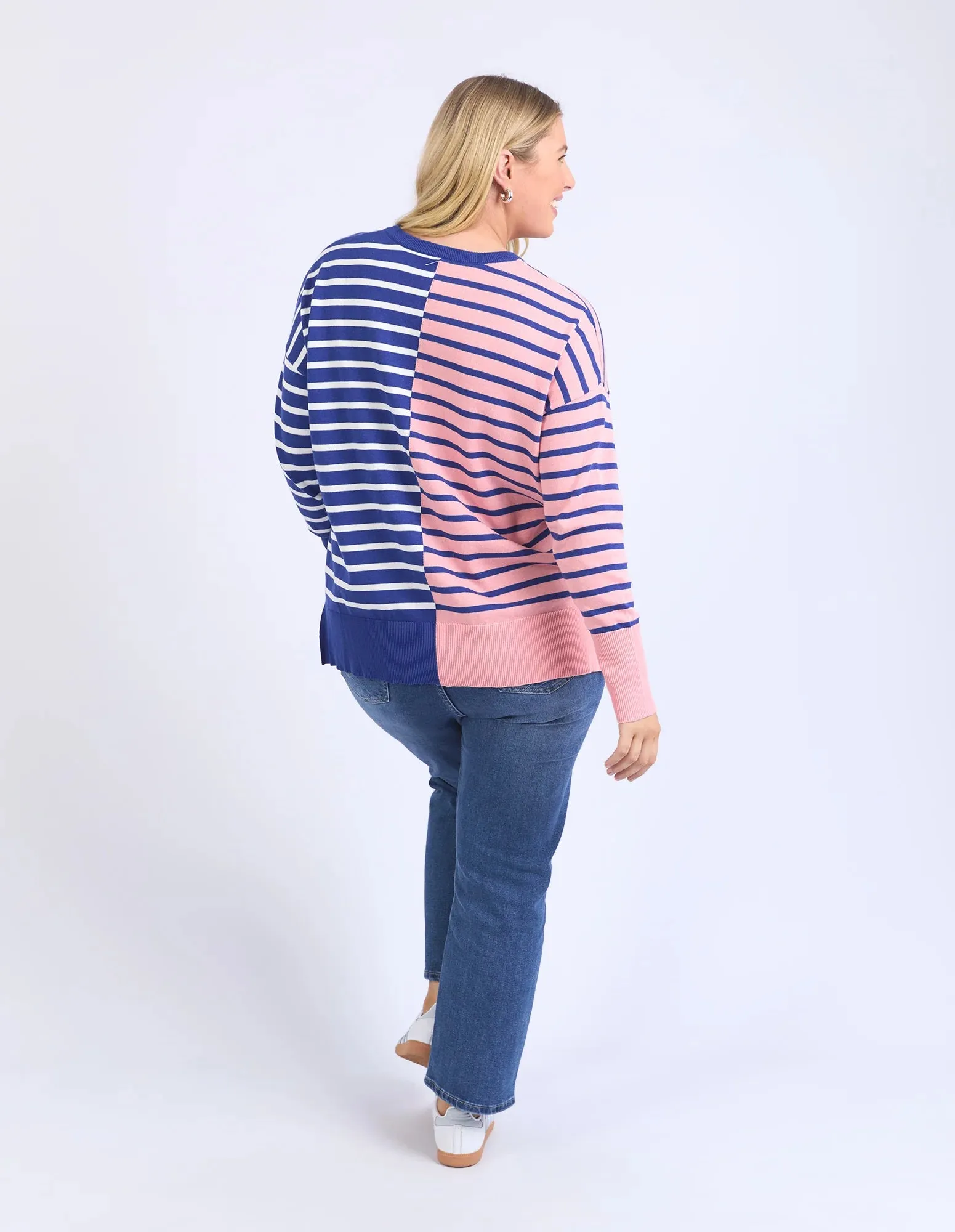 Louise Spliced Knit Jumper - Deep Blue/Pink Blush