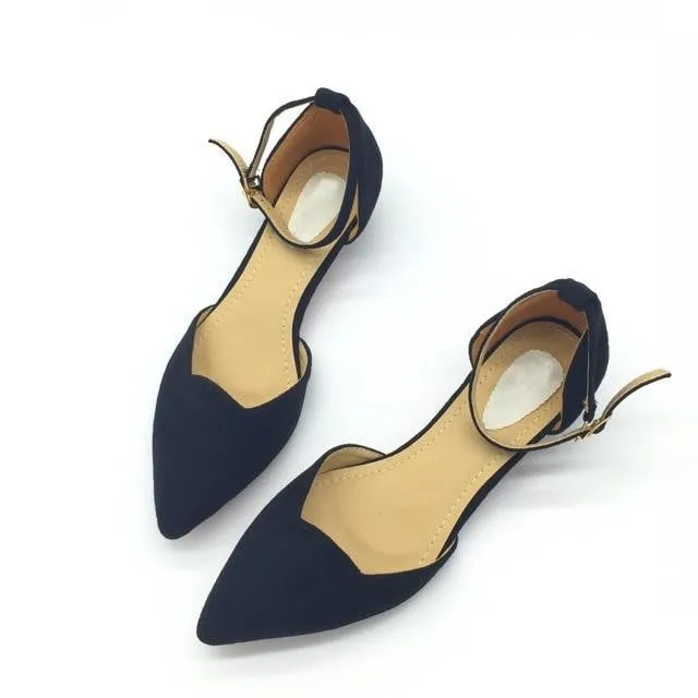 Low Heels Pumps Pointed Toe Flock D'Orsay Heels