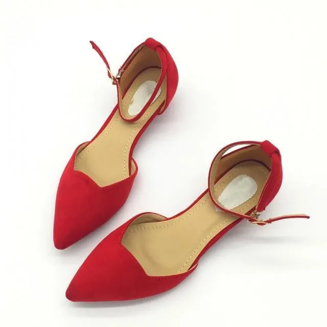 Low Heels Pumps Pointed Toe Flock D'Orsay Heels