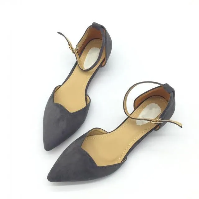Low Heels Pumps Pointed Toe Flock D'Orsay Heels