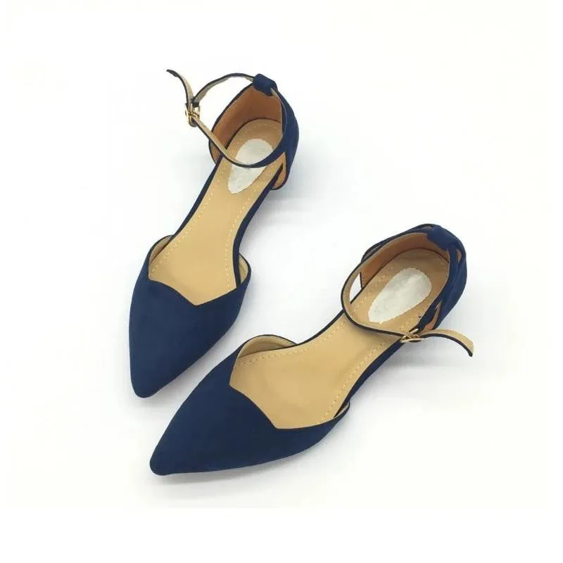 Low Heels Pumps Pointed Toe Flock D'Orsay Heels