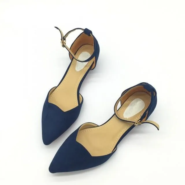 Low Heels Pumps Pointed Toe Flock D'Orsay Heels