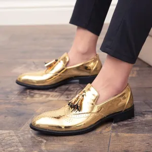 Men's Gold Color Tassel Patent Leather Loafers