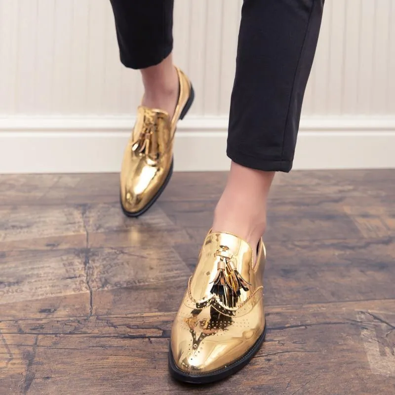 Men's Gold Color Tassel Patent Leather Loafers