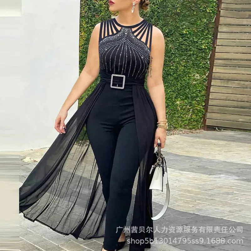 Mesh Overlay Chain Jumpsuit