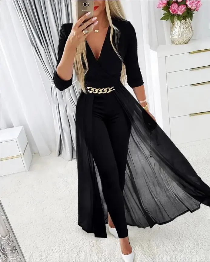 Mesh Overlay Chain Jumpsuit