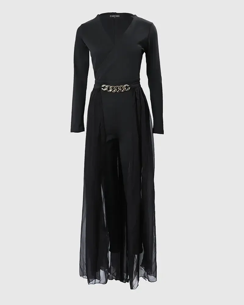 Mesh Overlay Chain Jumpsuit