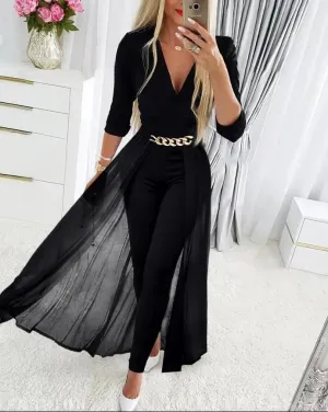 Mesh Overlay Chain Jumpsuit