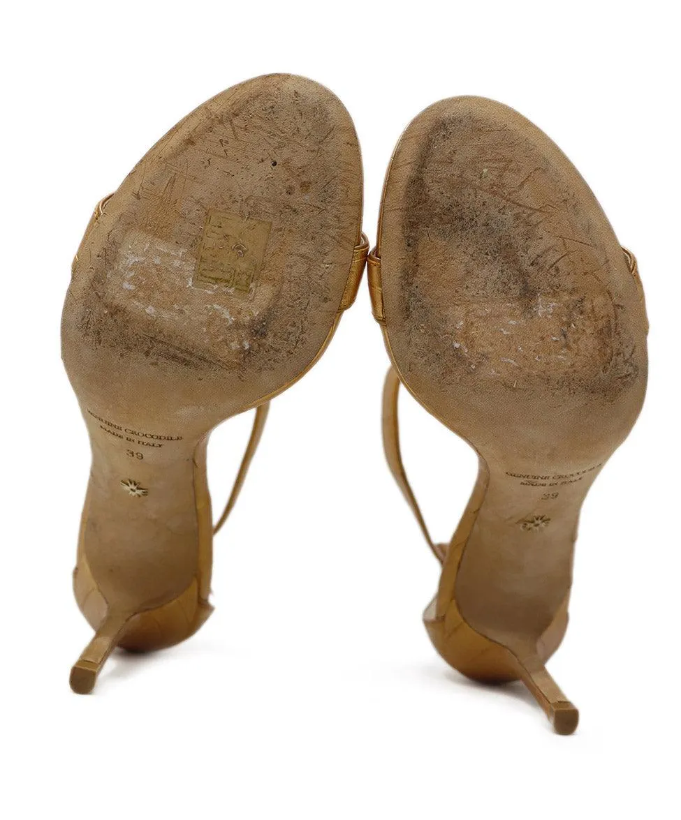 Nancy Gonzalez Gold Crocodile Sandals sz 9
