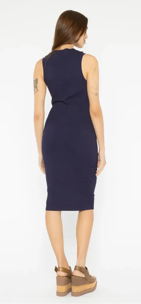 Navy Rib Tank Midi Dress
